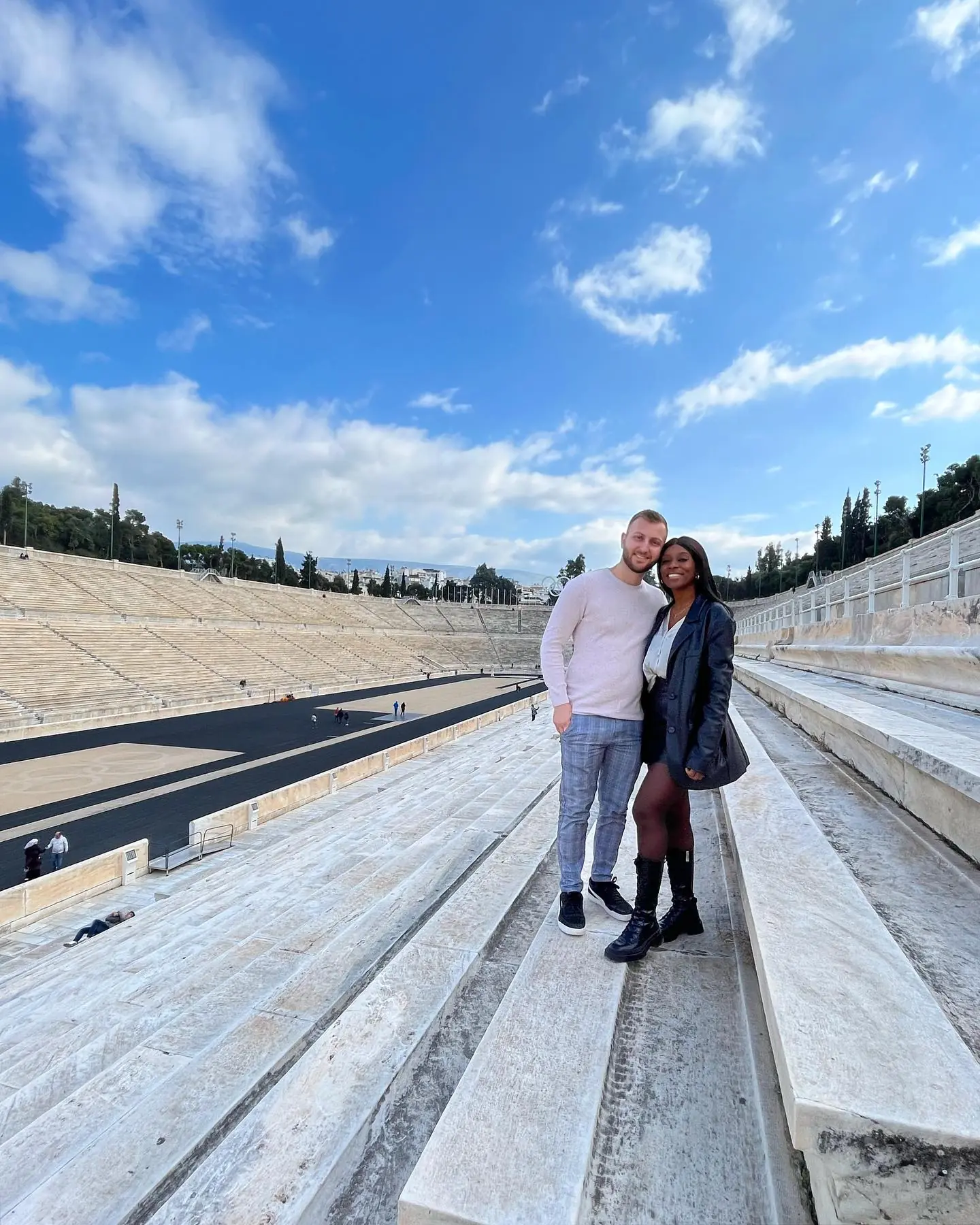 Us on the marble seating of the Panathenaic Stadium