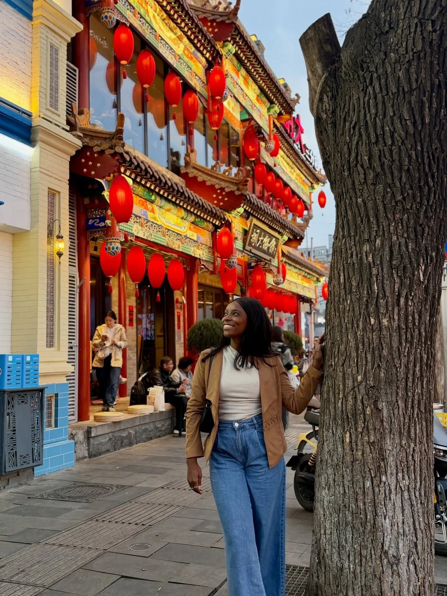 Lantern-draped old Beijing street front