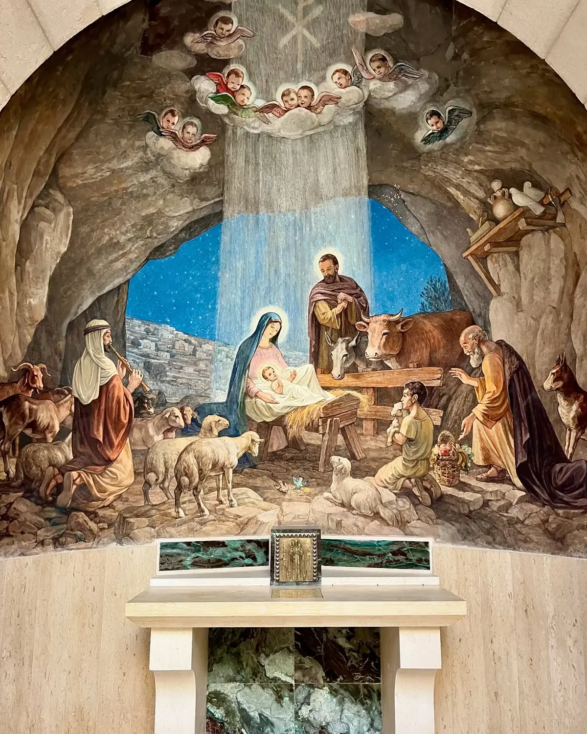 A painted nativity scene in Bethlehem