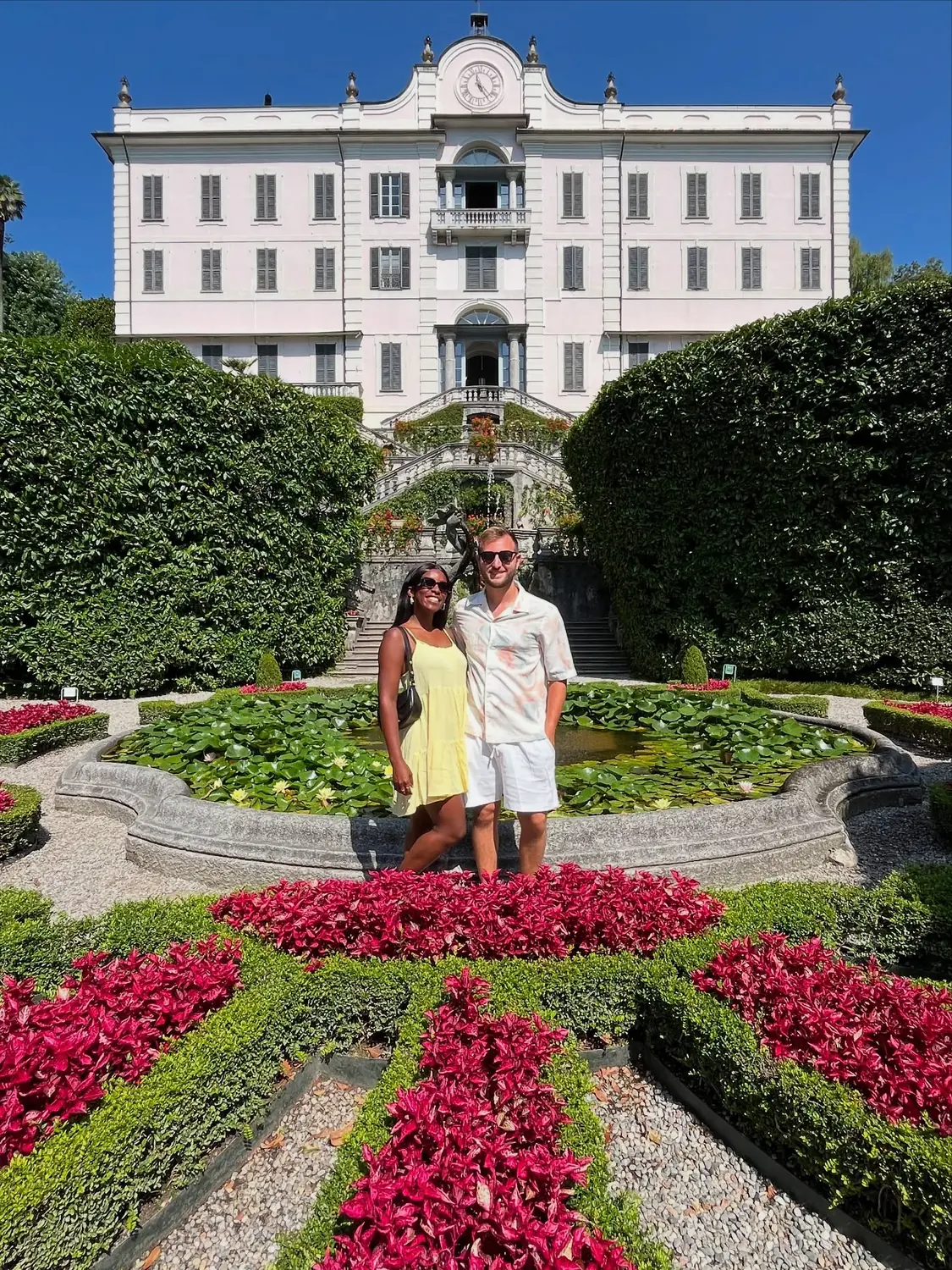 Us in the formal garden in front of the pink Villa Carlotta
