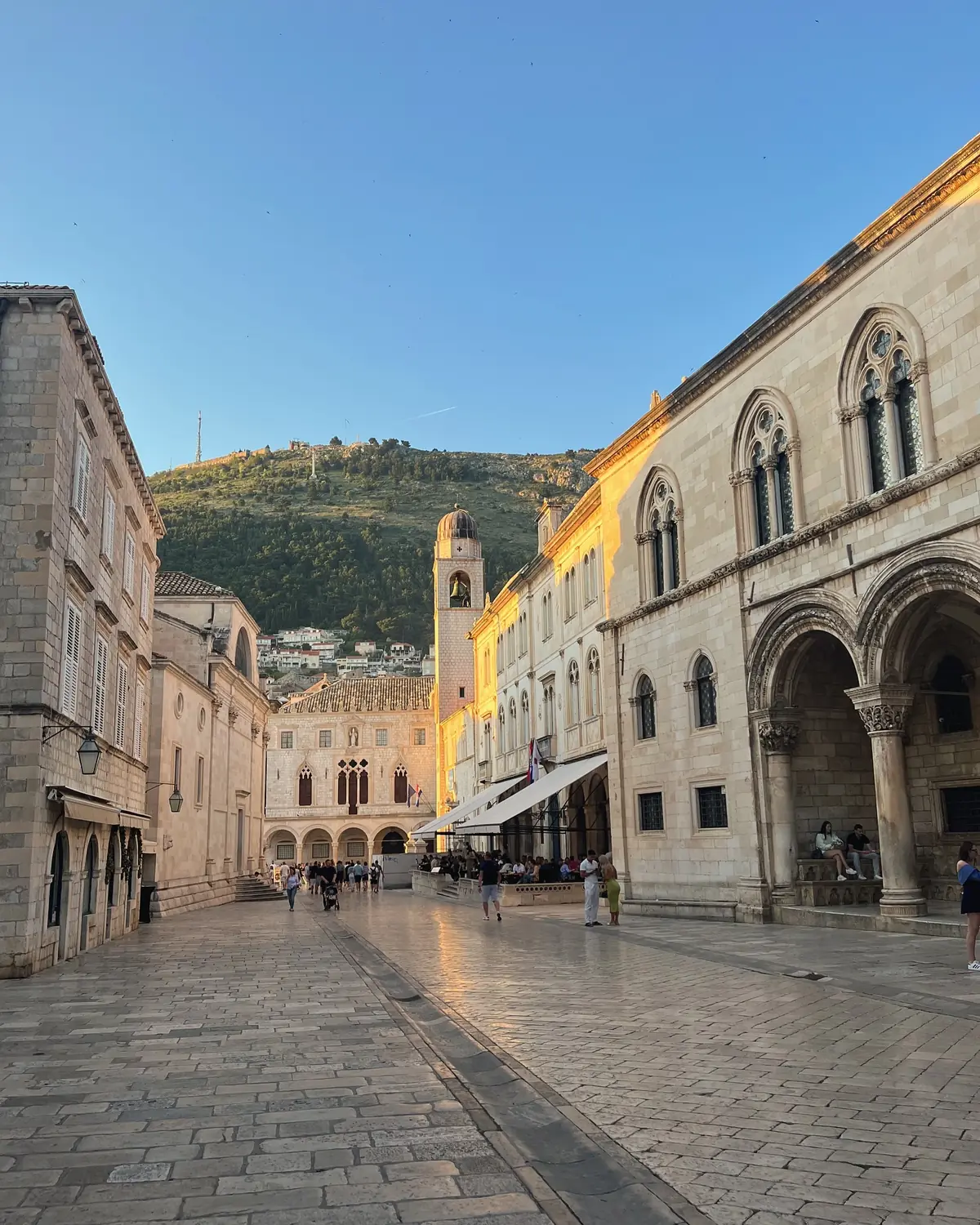 The Stradun, Dubrovnik's marble main street in the Old Town, glowing at sunset