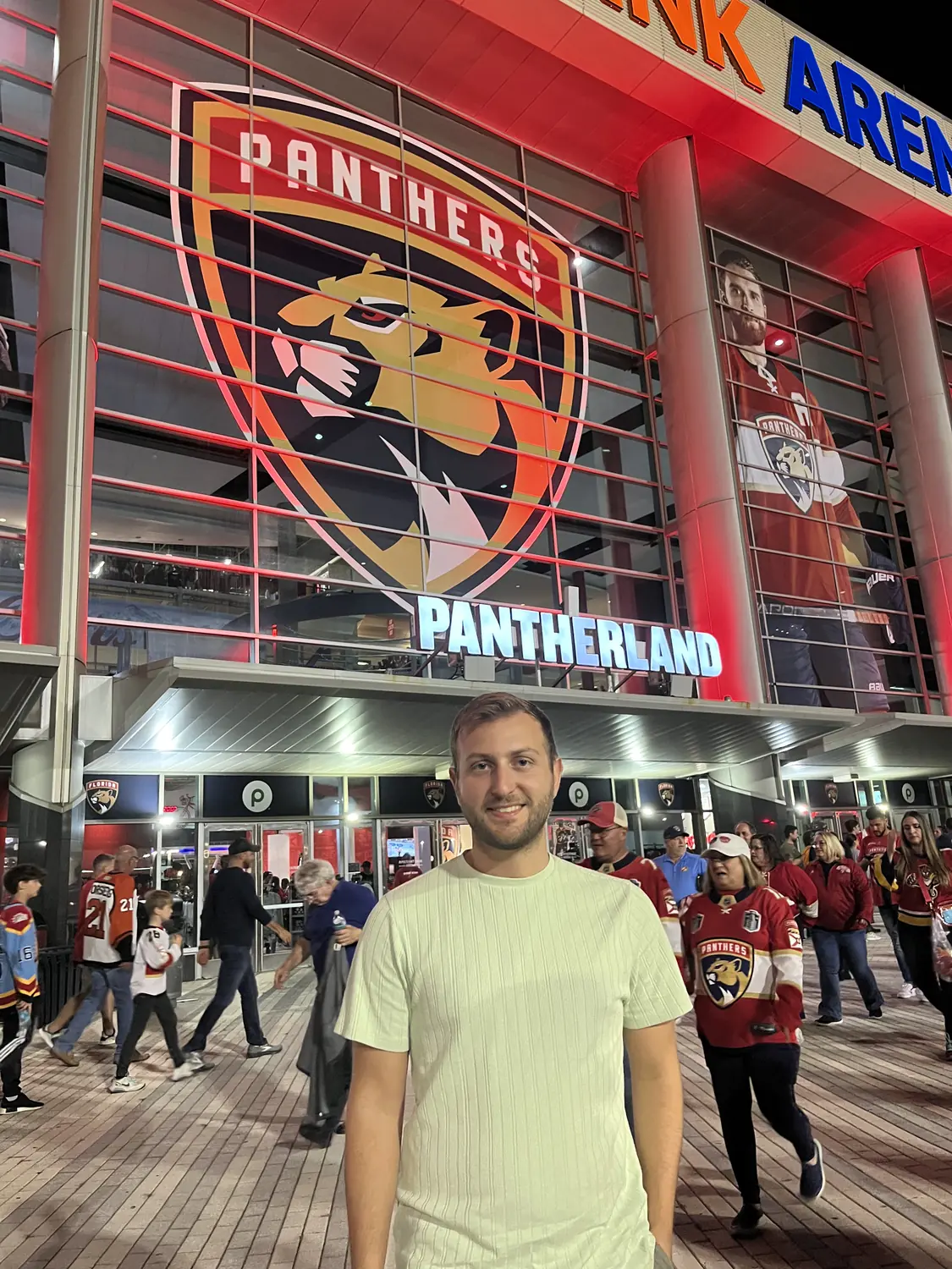 Andrew outside the Florida Panthers arena at Pantherland