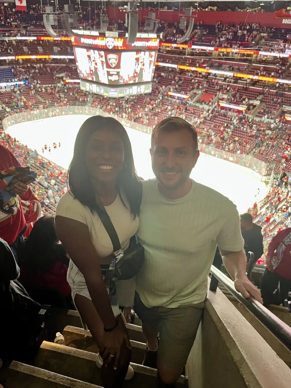 Selfie of us in the stands at a Florida Panthers hockey game