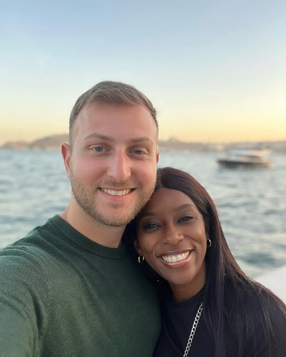 Us on the water at sunset on the Bosphorus