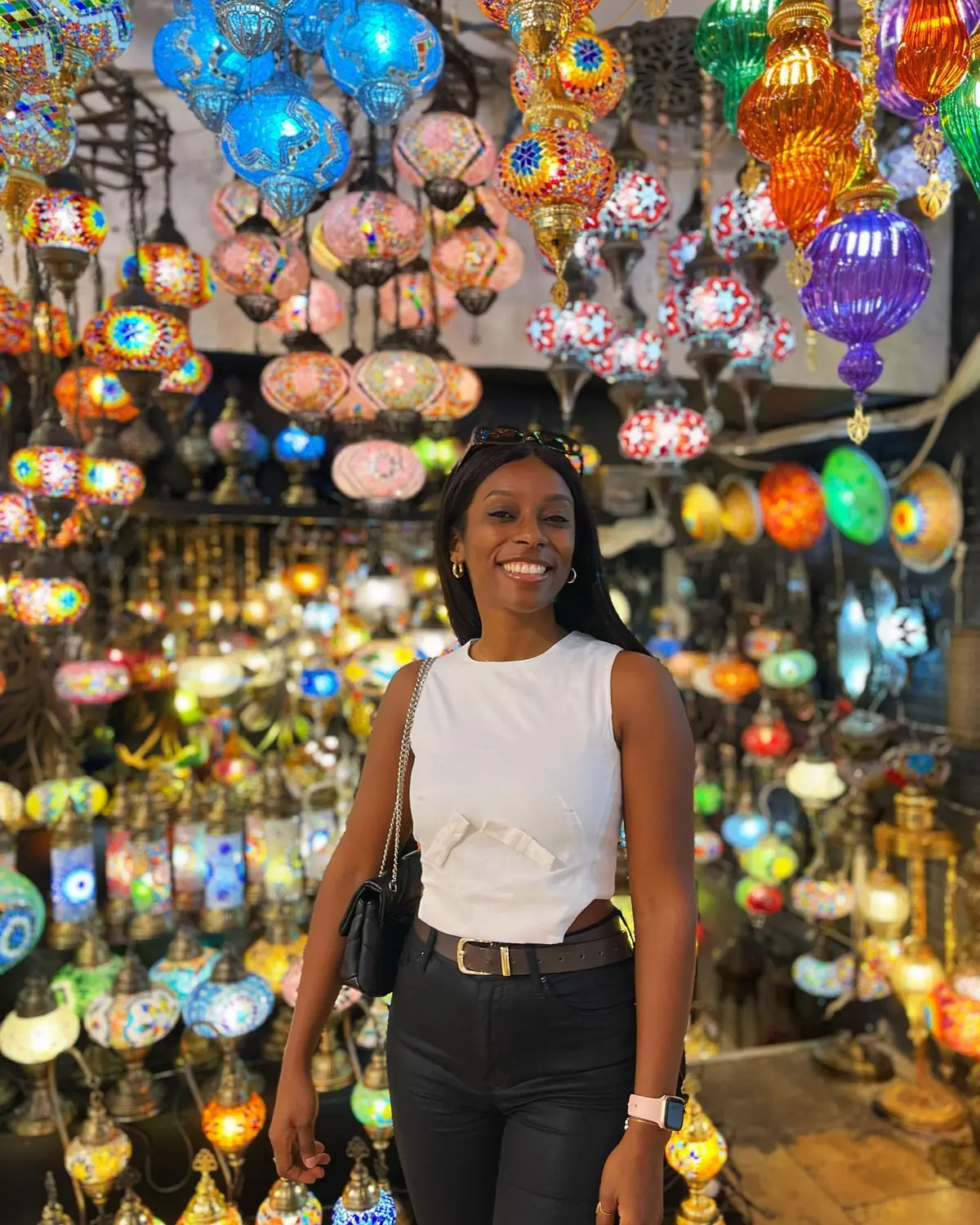 Melody among hundreds of glowing mosaic lamps in the Grand Bazaar