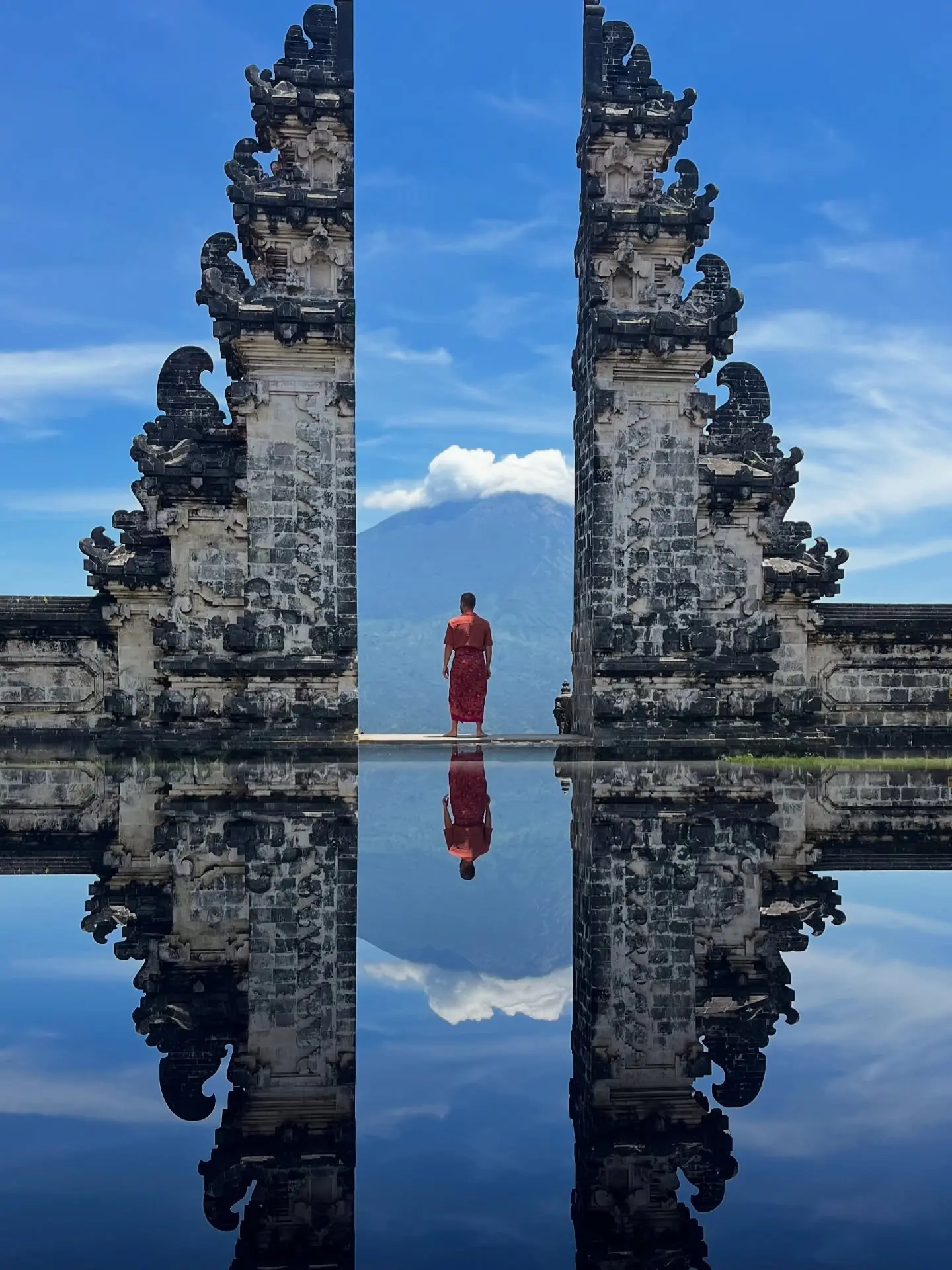The Gates of Heaven at Lempuyang Temple with Mount Agung behind