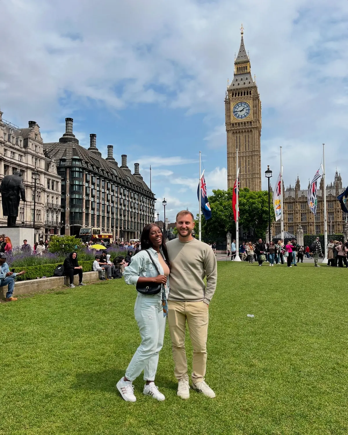 Us in front of the Houses of Parliament and Big Ben in Parliament Square
