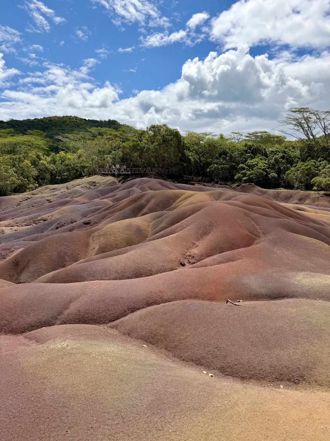 Rolling dunes of red, purple and brown earth at the Seven Coloured Earth geopark