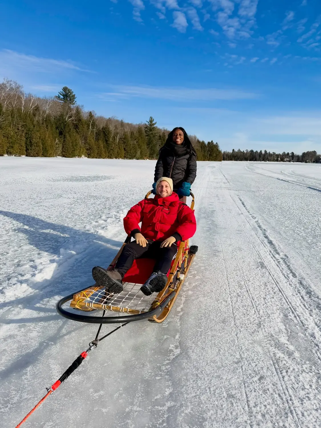 Dog sled ride on a frozen lake