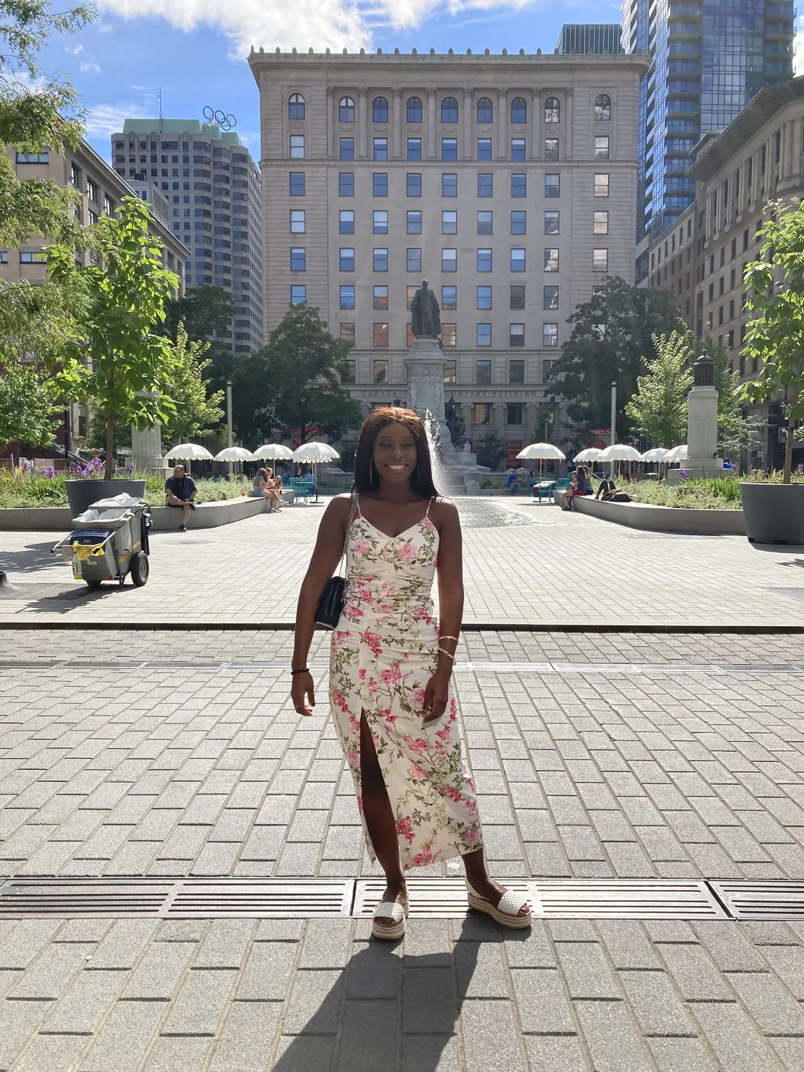 Melody in a summer dress on Rue Sainte-Catherine in downtown Montreal