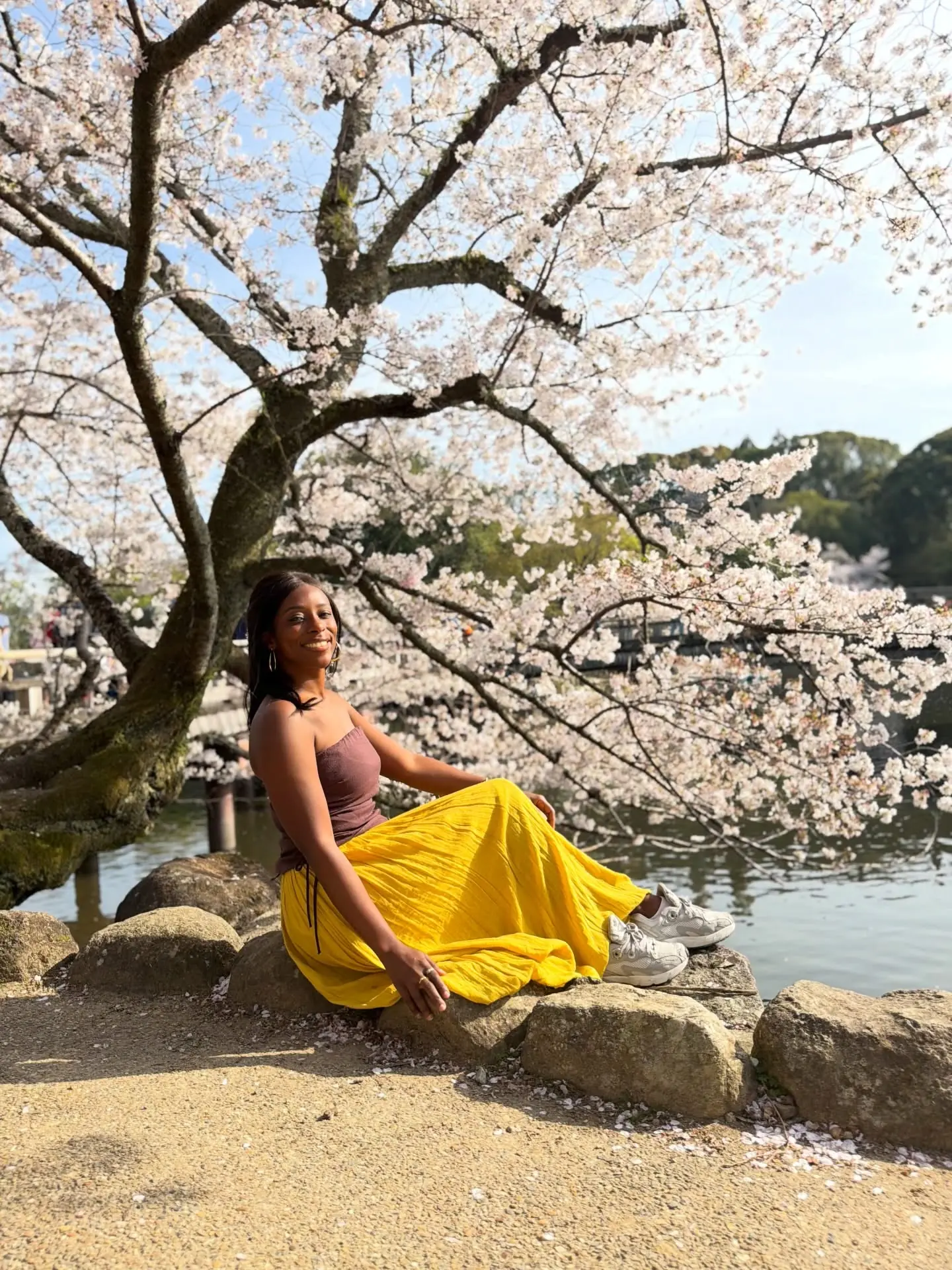 Melody by a blossom-lined pond