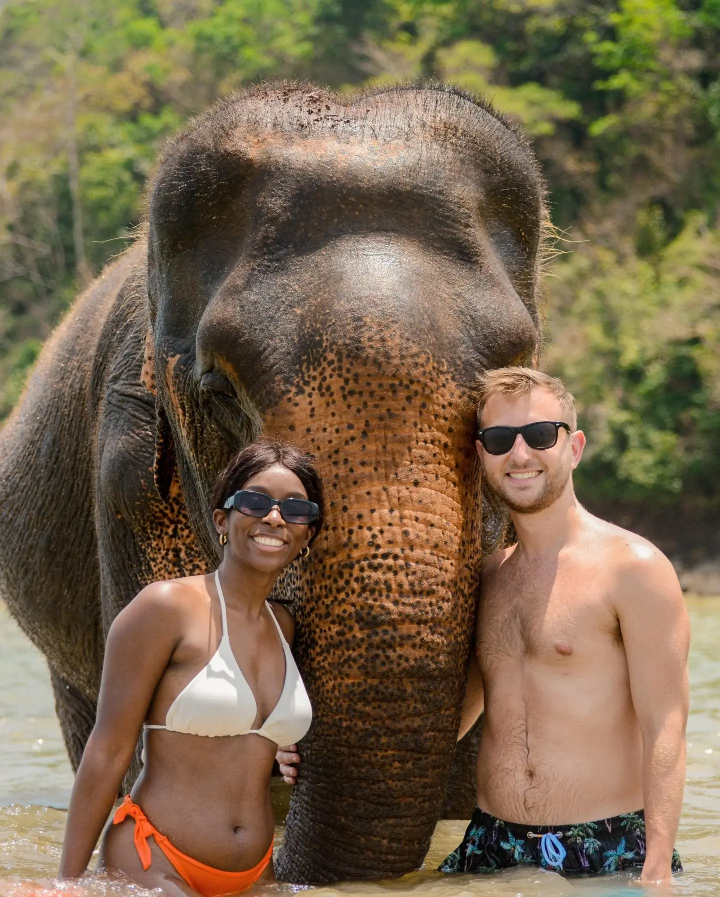 Us in the river beside a rescued elephant