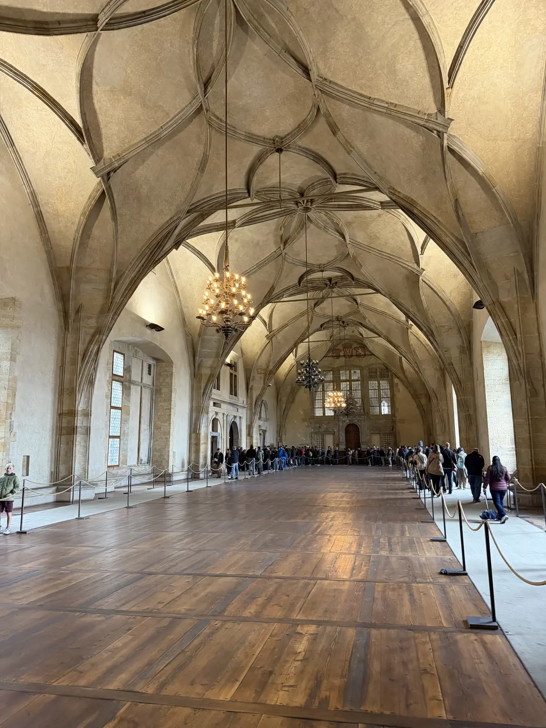The vast vaulted Vladislav Hall inside Prague Castle