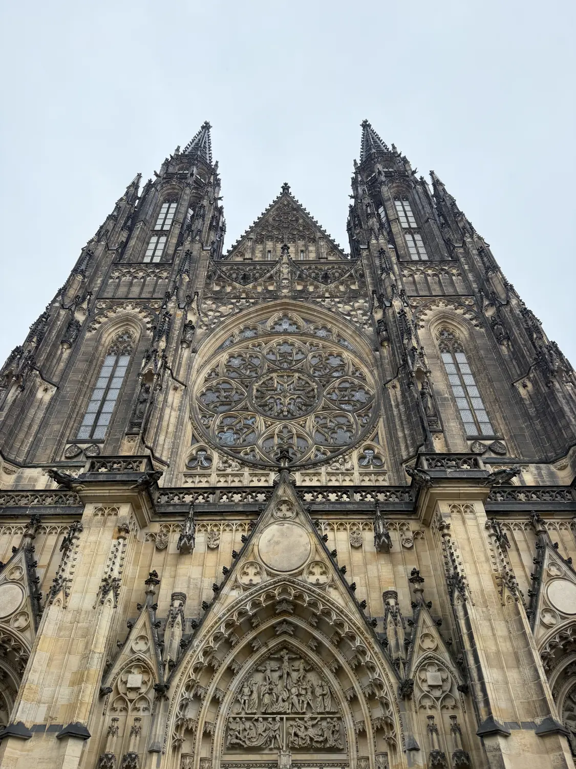 The towering Gothic facade of St Vitus Cathedral