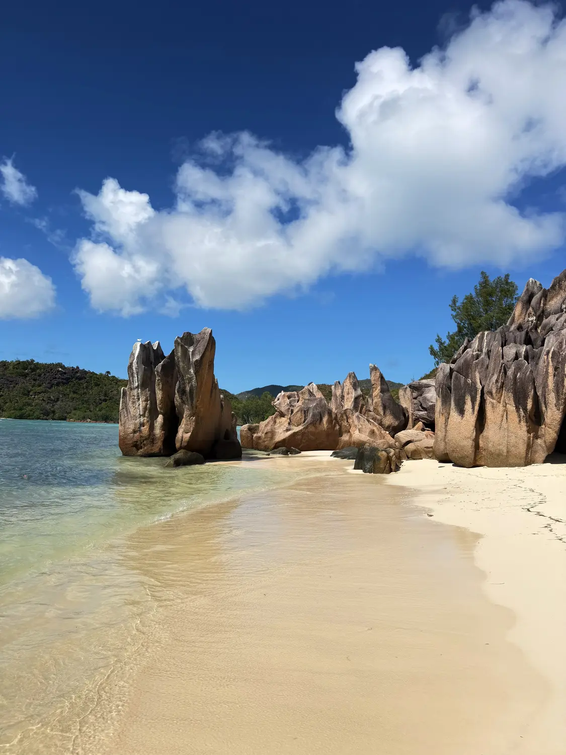 Granite spires on a Curieuse beach